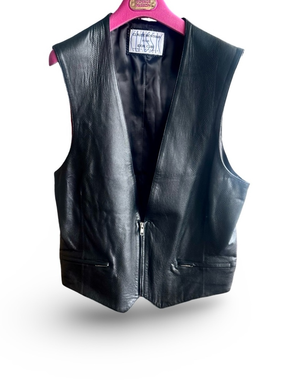 CLAUDE MONTANA Men's Black Leather Zip Front Vest